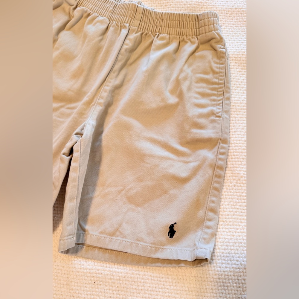 POLO by RALPH LAUREN Boys Kids Khaki Tan Elastic Pull-up Shorts w Blue Logo - Picture 6 of 9